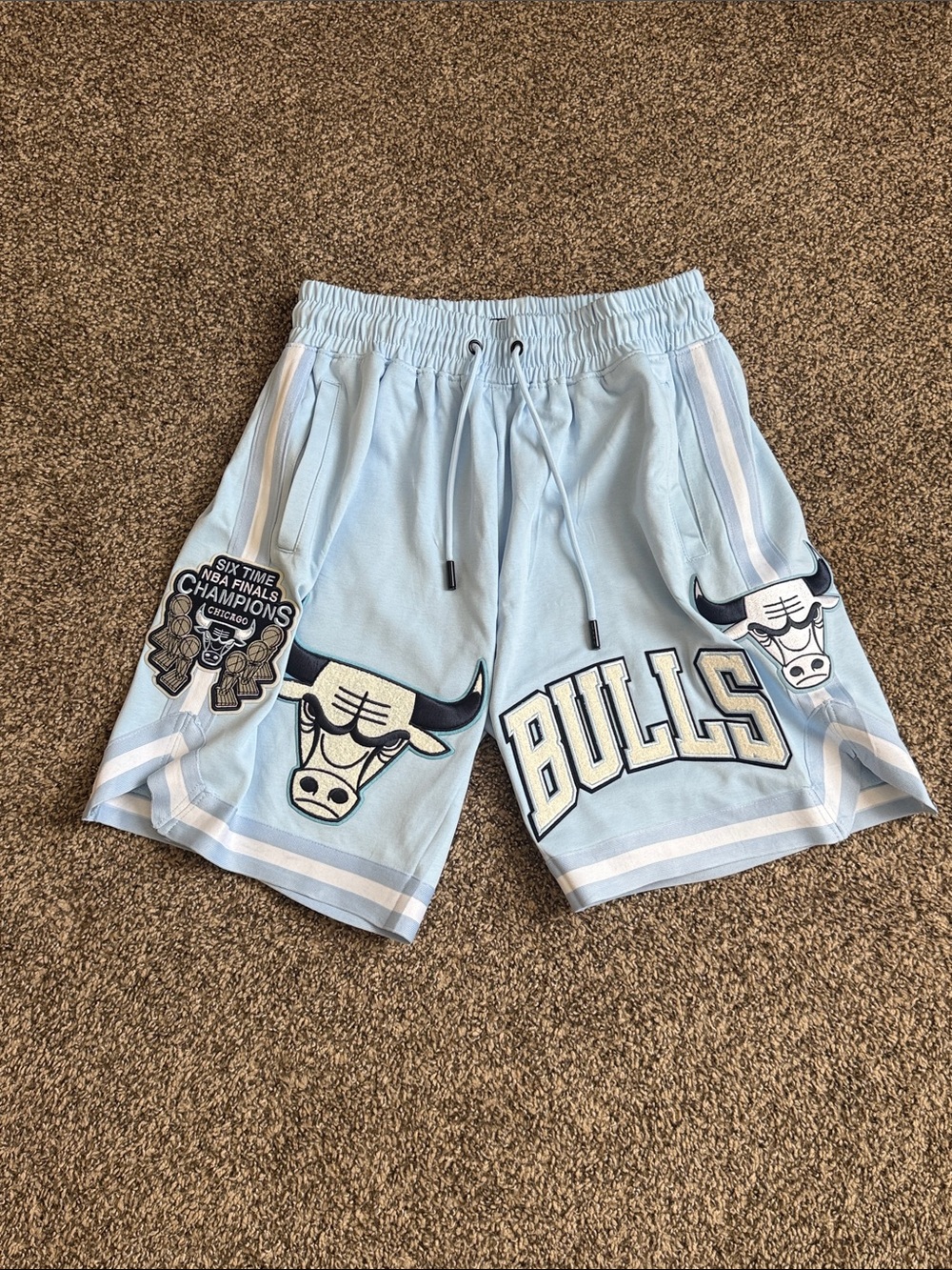 Light Blue Bulls Graphic Athletic Shorts with Drawstring